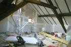 plasterboard strapped and filled les guis virlet puy de dome france stand alone renewable energy farm solar panels wind turbines copyright free photo royalty free photo
