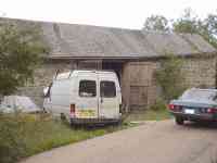 the really impressive barn with Merc, Transit, old Cortina, and Yours Truly